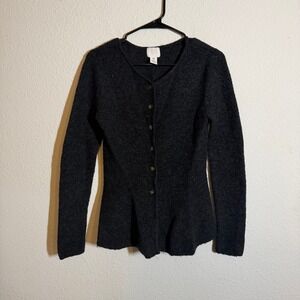 HM Charcoal Grey Peplum Button Front Cardigan Sweater Womens Medium Knit Gray